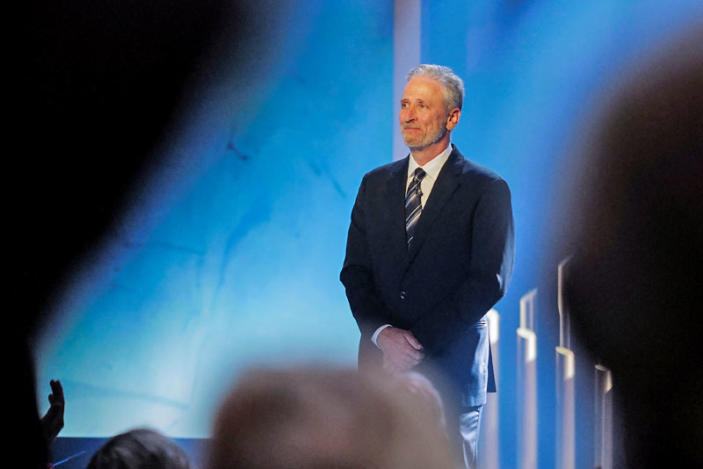 Comedian and talk show host Jon Stewart takes the stage before receiving the Mark Twain Prize For American Humor, at The Kennedy Center in Washington, U.S.,Â April 24 2022. REUTERS/Cheriss May - RC20UT96P4P4