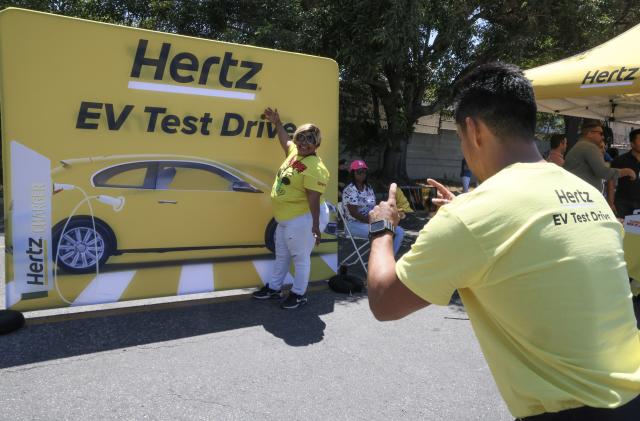 LOS ANGELES, CA – JULY 19: Guests attend as Hertz kicks off one of the country’s largest electric vehicle test drives at the company’s Los Angeles International Airport location on July 19, 2023 in Los Angeles, California. Drivers had the chance to test drive an EV and see the newest EV models showcased by Tesla, Chevrolet, Polestar, and Kia. Additional in-person test drives are being planned at Hertz locations across the U.S. later this year. (Photo by Rodin Eckenroth/Getty Images for Hertz)
