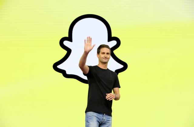 SANTA MONICA, CALIFORNIA - APRIL 19: Evan Spiegel, CEO of Snap Inc., speaks onstage during the Snap Partner Summit 2023 at Barker Hangar on April 19, 2023 in Santa Monica, California. (Photo by Joe Scarnici/Getty Images for Snap, Inc.)