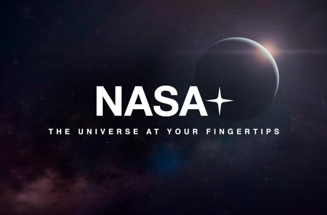 the NASA+ logo against a space background